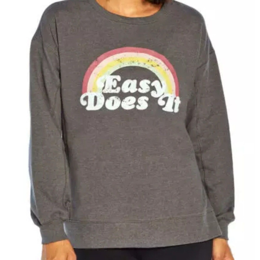 Wildfox EASY DOES IT Women's Dark Gray Long Sleeve Lightweight Sweatshirt Medium - Picture 2 of 10